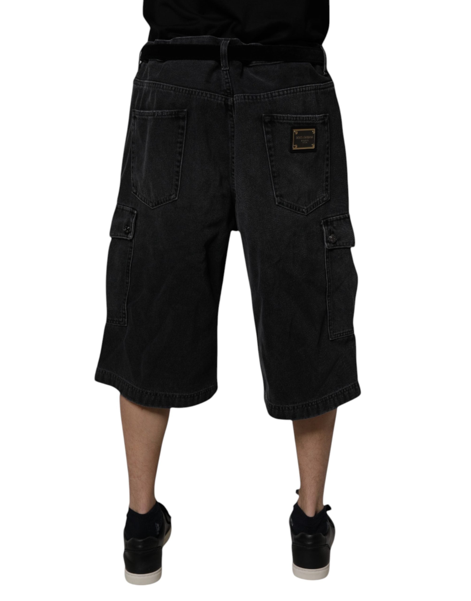 Dolce & Gabbana Black Mid Waist Denim Cargo Bermuda Men's Shorts
