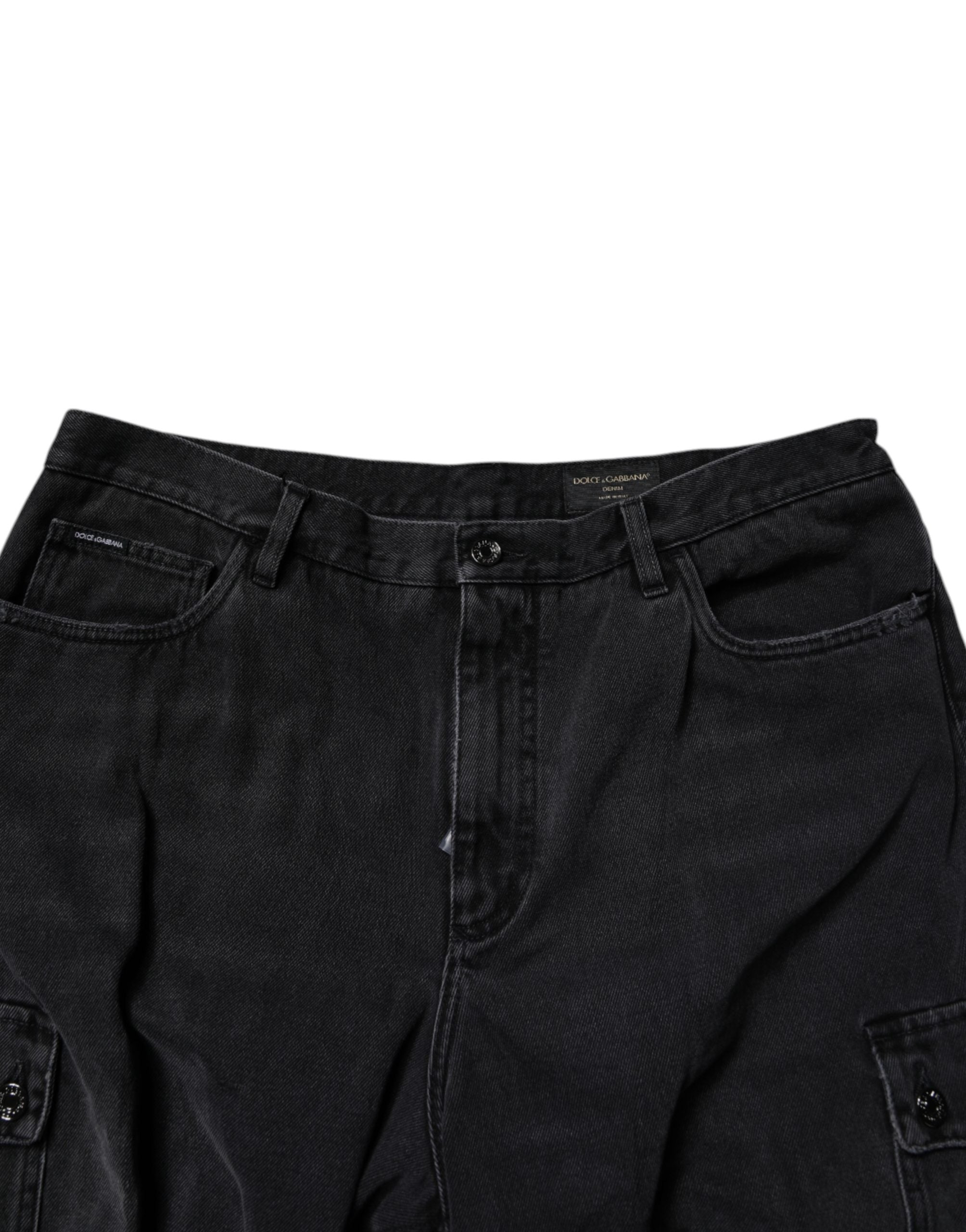 Dolce & Gabbana Black Mid Waist Denim Cargo Bermuda Men's Shorts