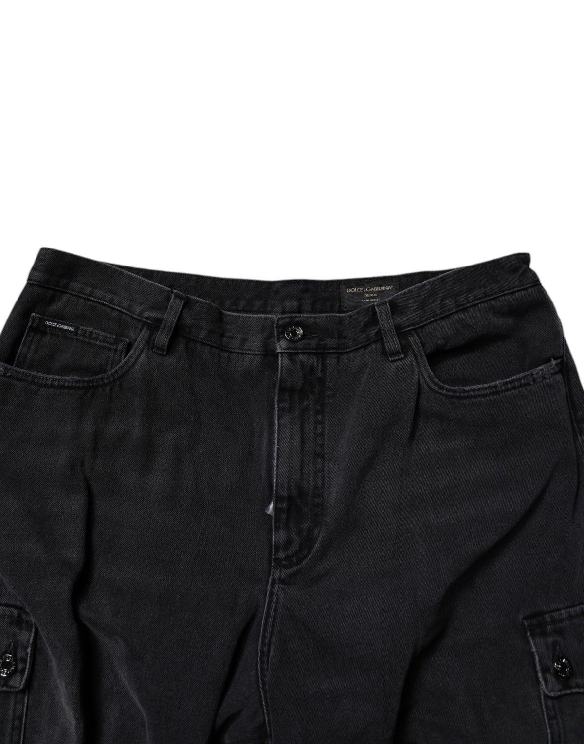 Dolce & Gabbana Black Mid Waist Denim Cargo Bermuda Men's Shorts