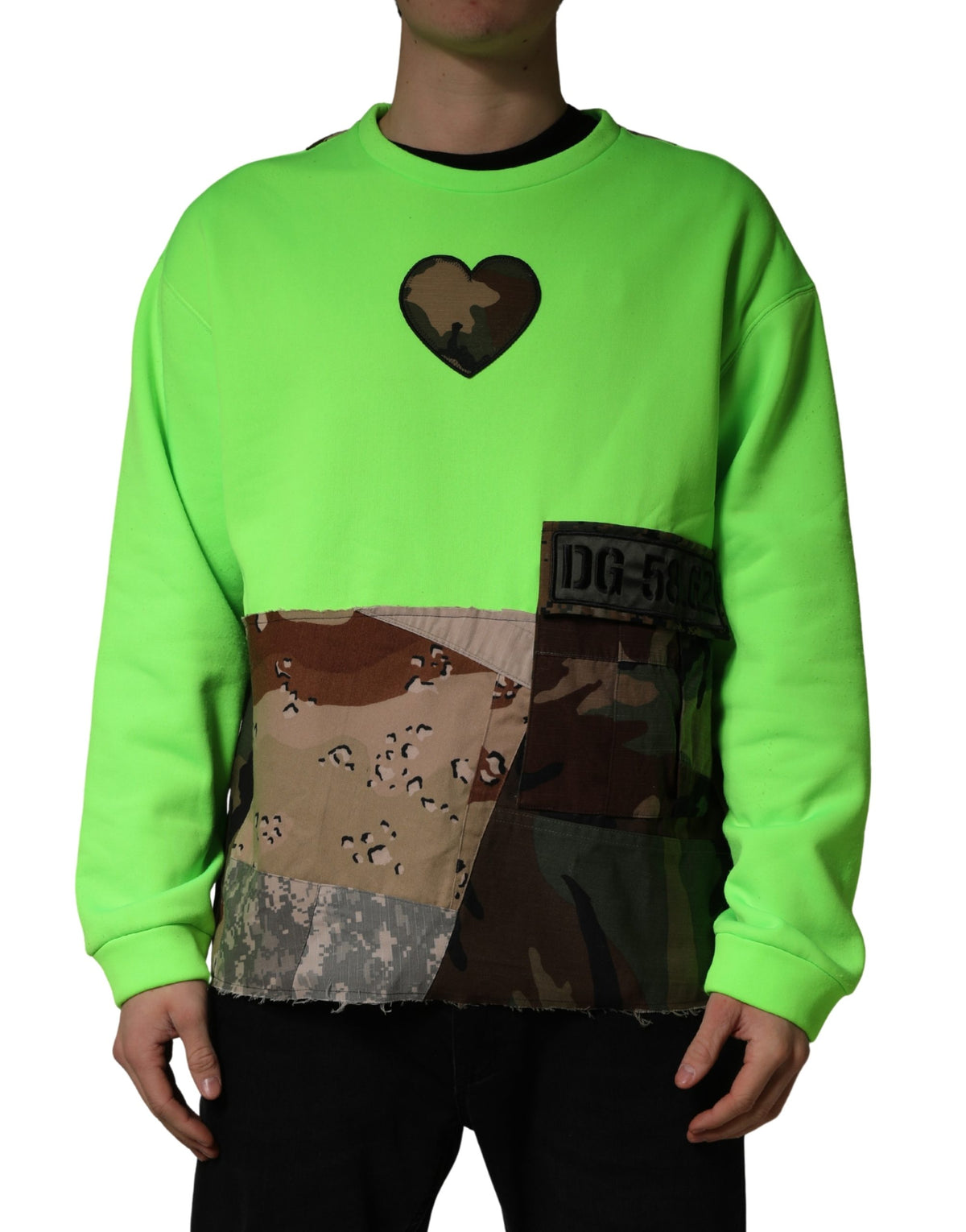 Dolce & Gabbana Green Patchwork Heart Men Sweatshirt Men's Sweater (Pre-Owned)
