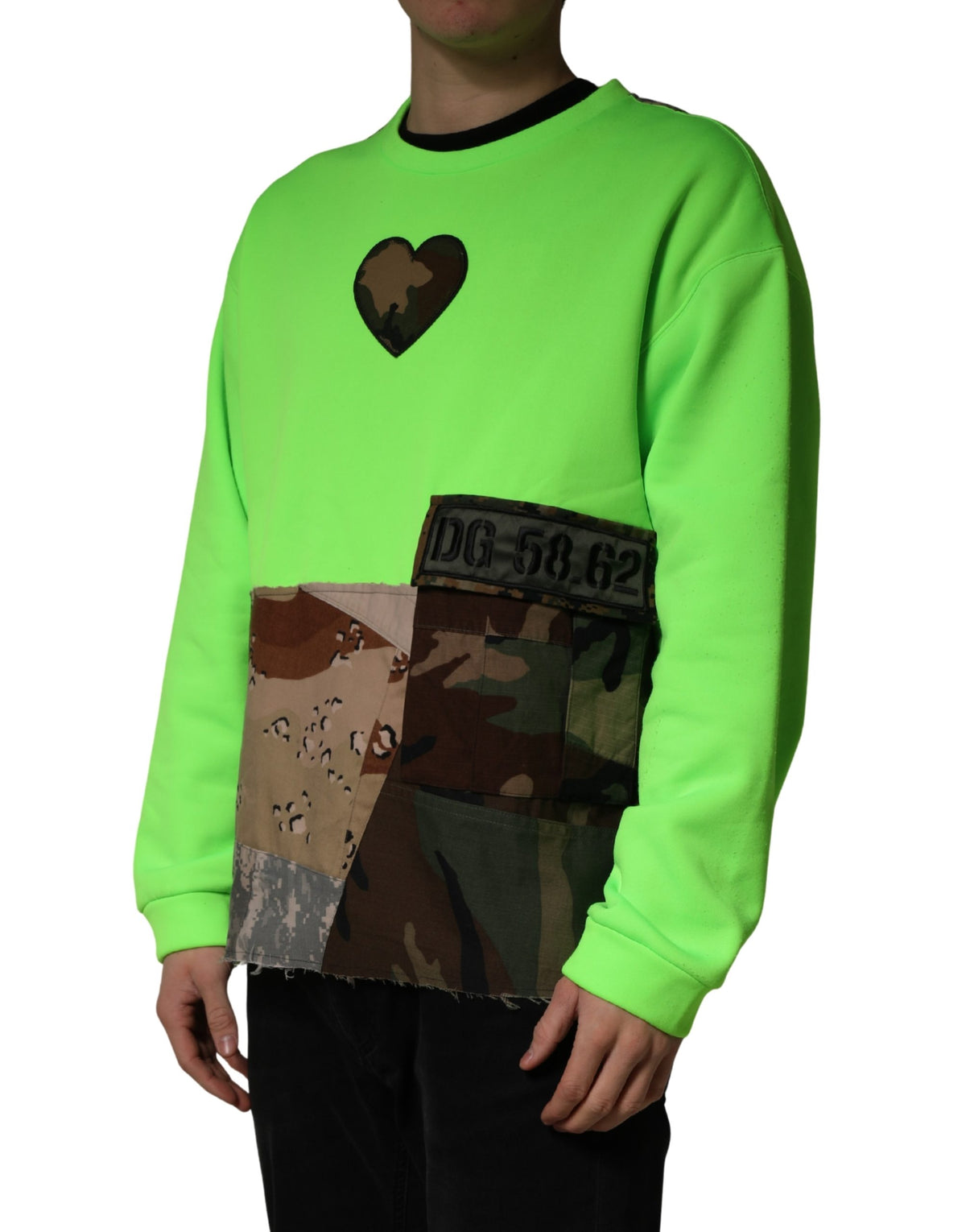 Dolce & Gabbana Green Patchwork Heart Men Sweatshirt Men's Sweater (Pre-Owned)
