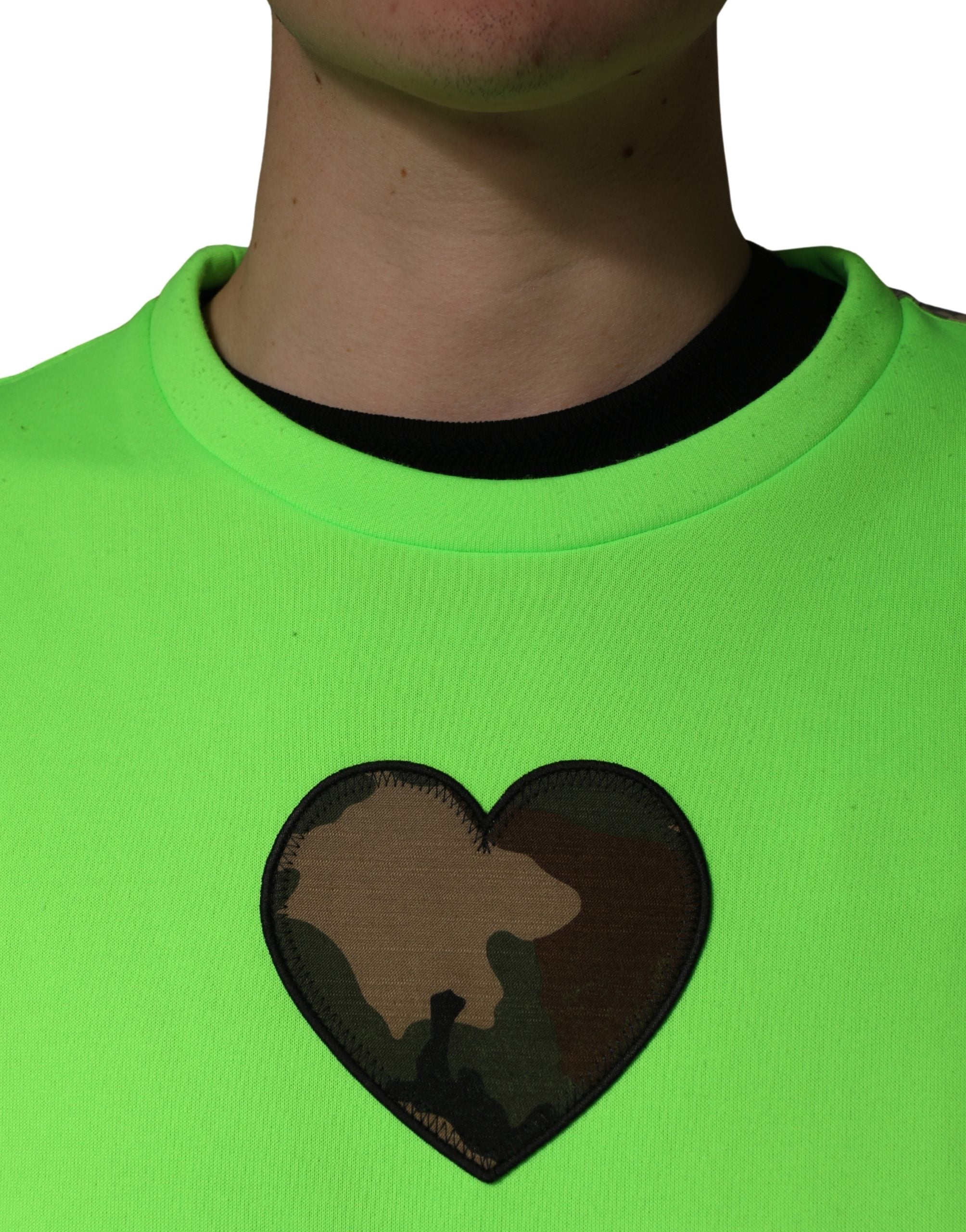 Dolce & Gabbana Green Patchwork Heart Men Sweatshirt Men's Sweater (Pre-Owned)