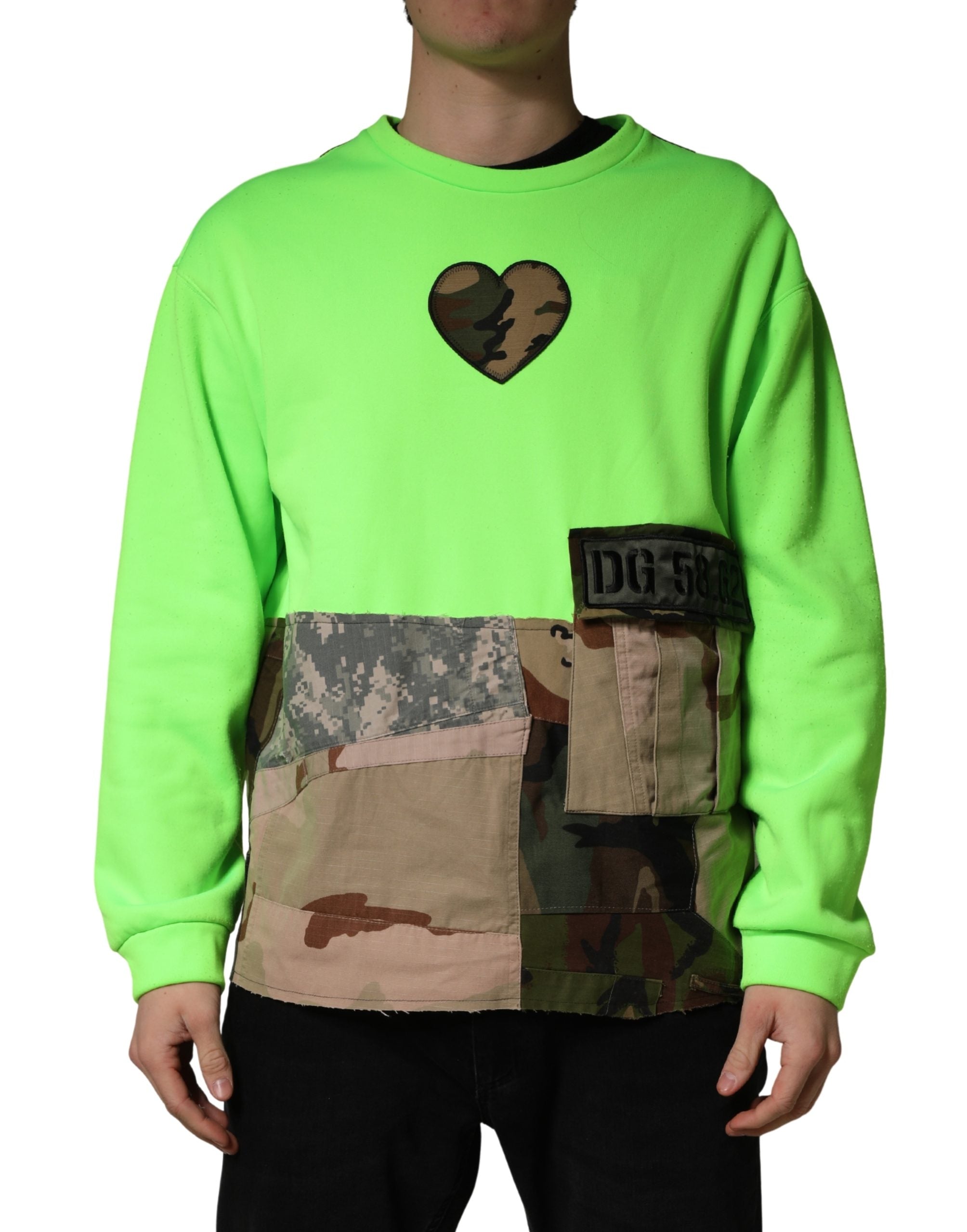 Dolce & Gabbana Green Patchwork Heart Men Sweatshirt Men's Sweater (Pre-Owned)