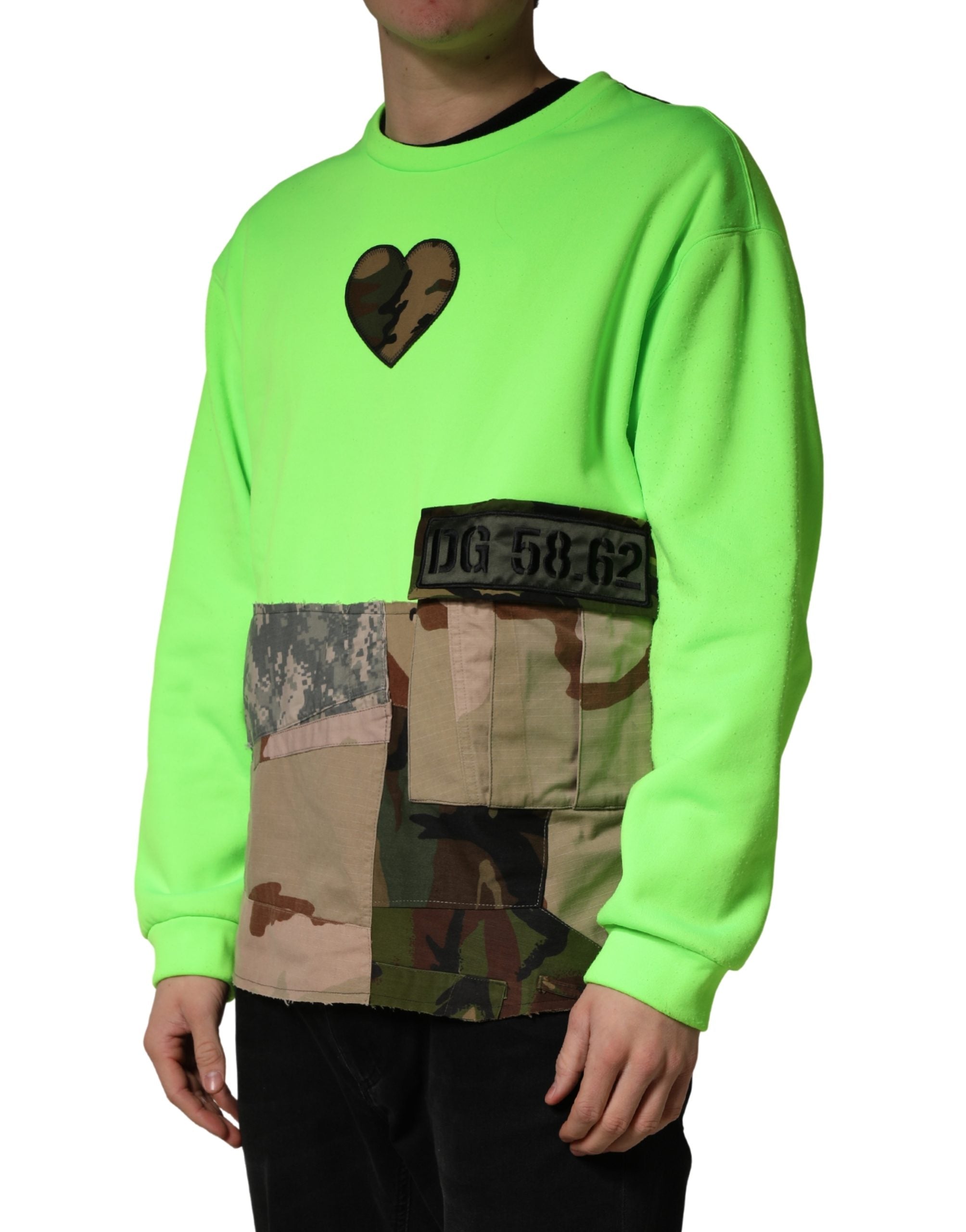 Dolce & Gabbana Green Patchwork Heart Men Sweatshirt Men's Sweater (Pre-Owned)
