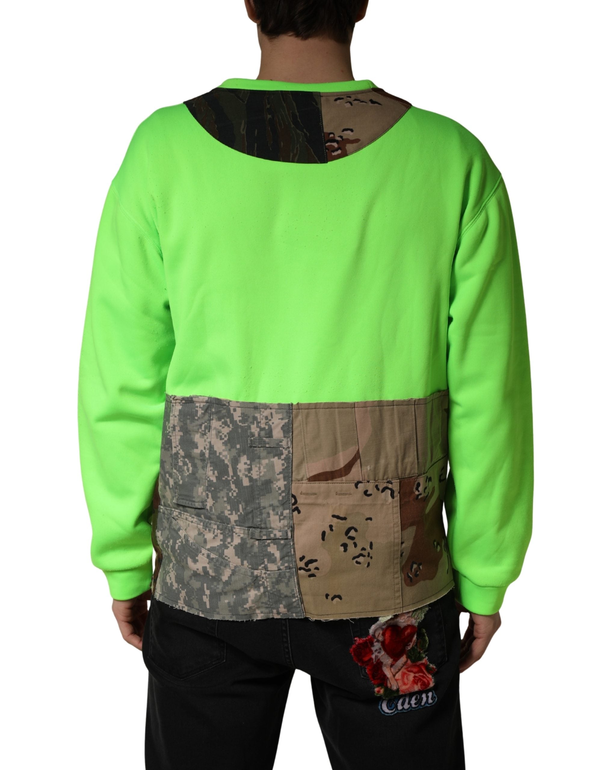 Dolce & Gabbana Green Patchwork Heart Men Sweatshirt Men's Sweater (Pre-Owned)