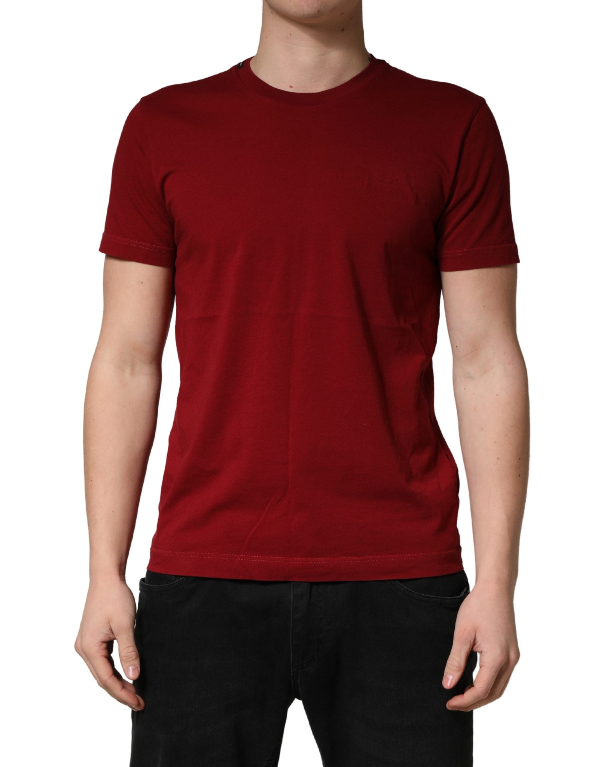 Dolce & Gabbana Maroon Cotton Crew Neck Short Sleeves Men's T-shirt (Pre-Owned)