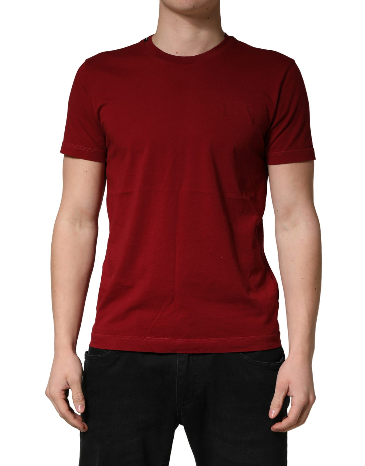 Dolce & Gabbana Maroon Cotton Crew Neck Short Sleeves Men's T-shirt (Pre-Owned)