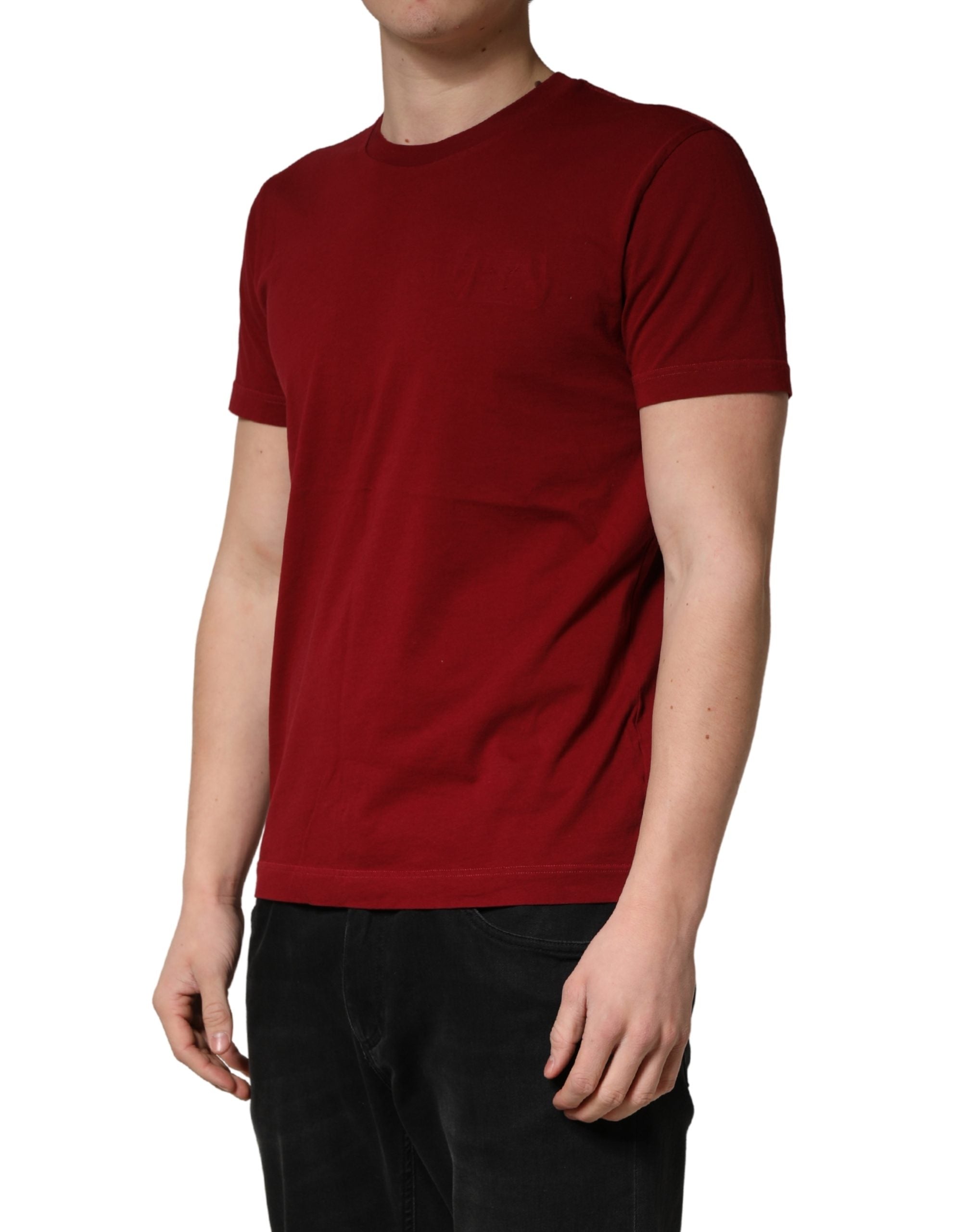 Dolce & Gabbana Maroon Cotton Crew Neck Short Sleeves Men's T-shirt (Pre-Owned)