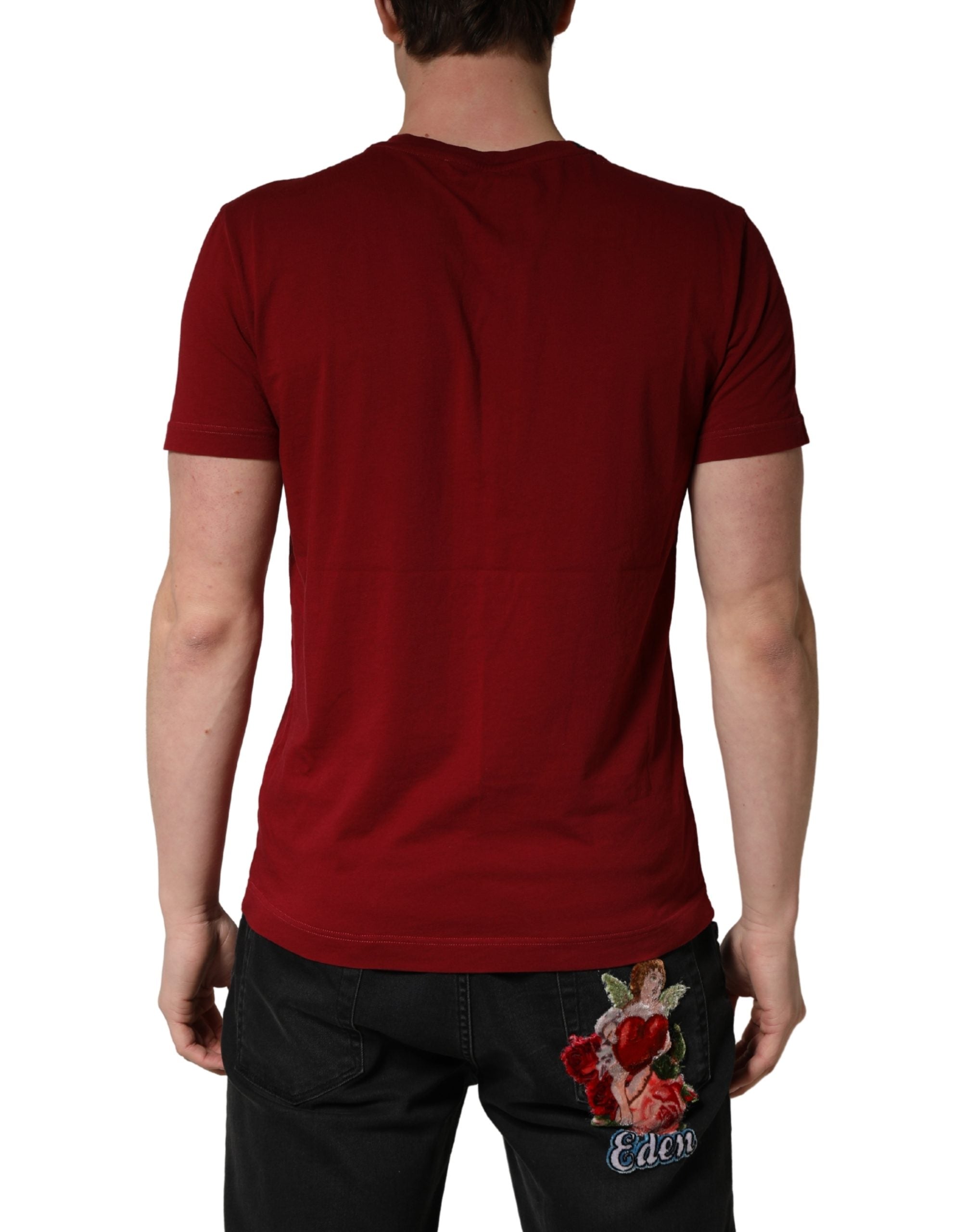 Dolce & Gabbana Maroon Cotton Crew Neck Short Sleeves Men's T-shirt (Pre-Owned)