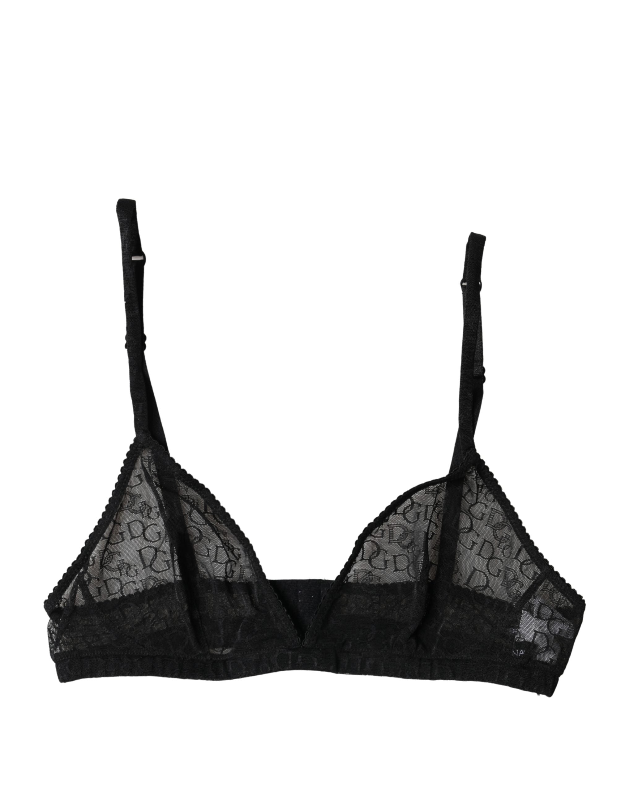 Dolce & Gabbana Black Logo Mania Sheer Soft Cup Bra Women's Underwear