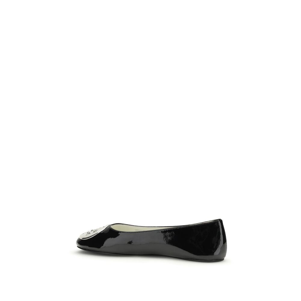 Tory Burch Black Calf Leather Bos Taurus Ballet Women's Flats