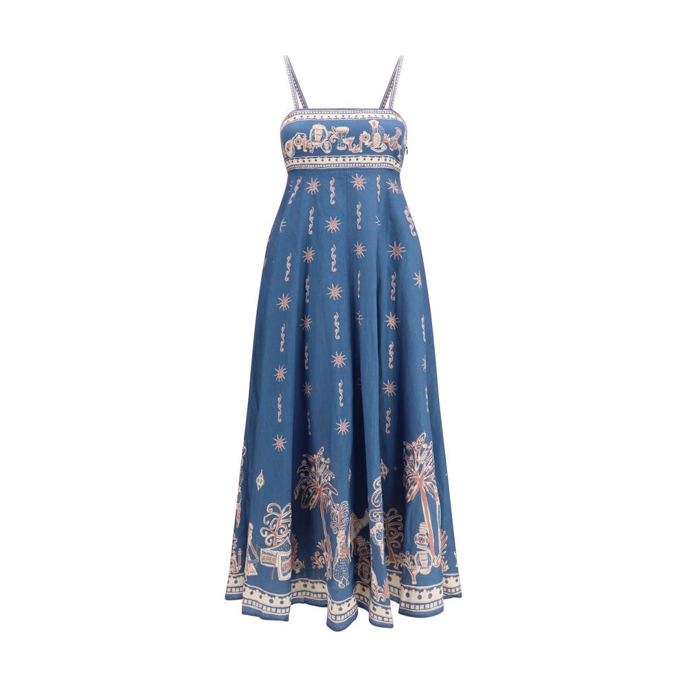 Alemais Blue Linen Casual Women's Dress