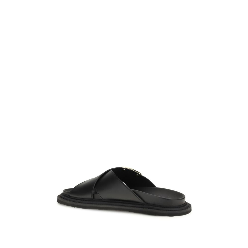 Moschino Black Calf Leather Bos Taurus Flat Men's Sandals