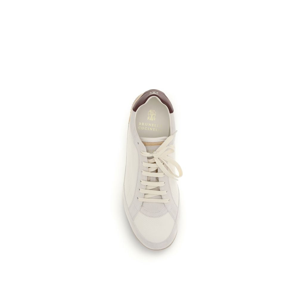 Brunello Cucinelli Beige Calf Leather Bos Taurus Men's Sneakers