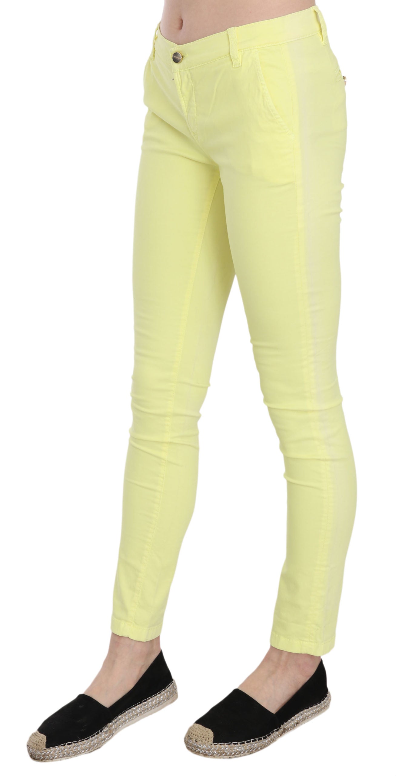 PINKO Yellow Cotton Stretch Low Waist Skinny Casual Trouser Women's Pants