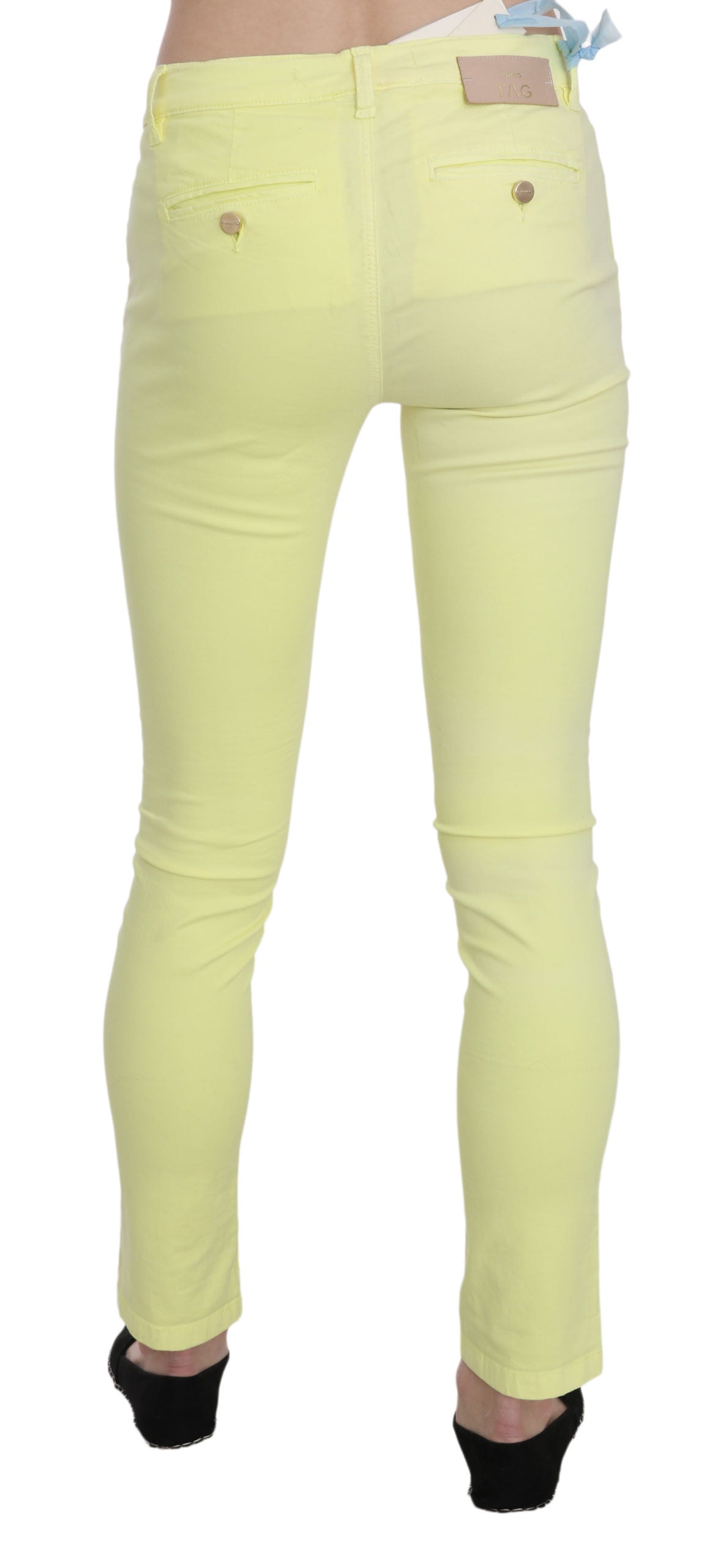 PINKO Yellow Cotton Stretch Low Waist Skinny Casual Trouser Women's Pants