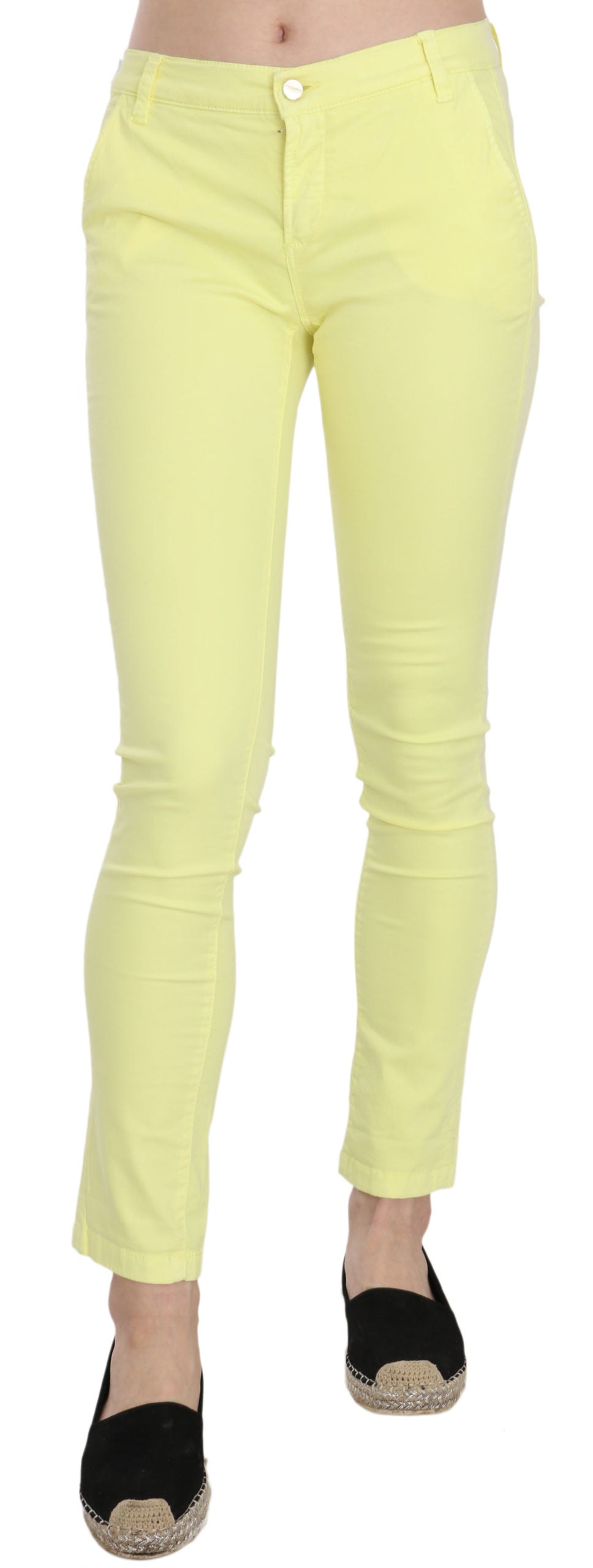 PINKO Yellow Cotton Stretch Low Waist Skinny Casual Trouser Women's Pants