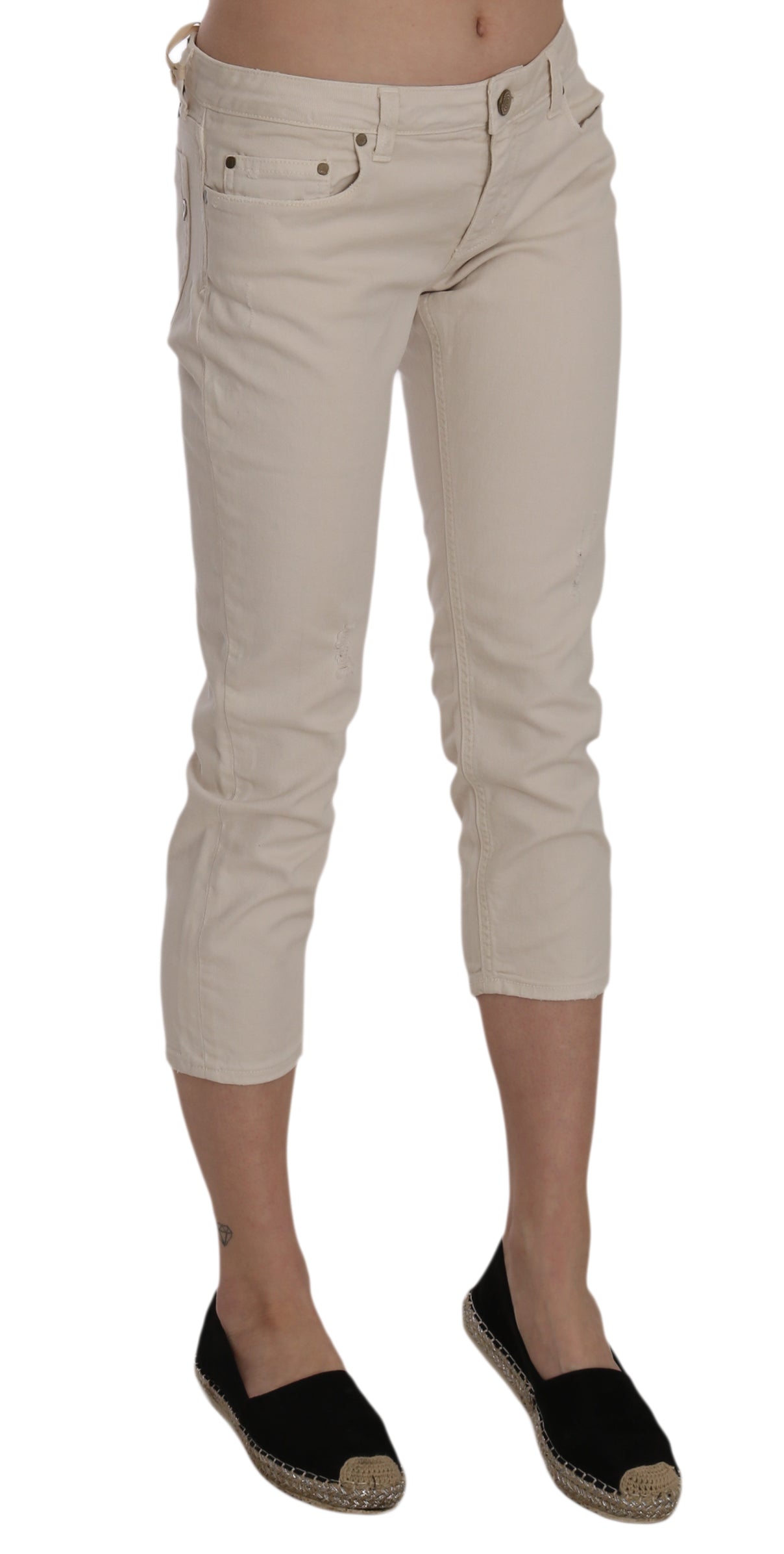 Dondup Beige Low Waist Skinny Cropped Capri Women's Pants