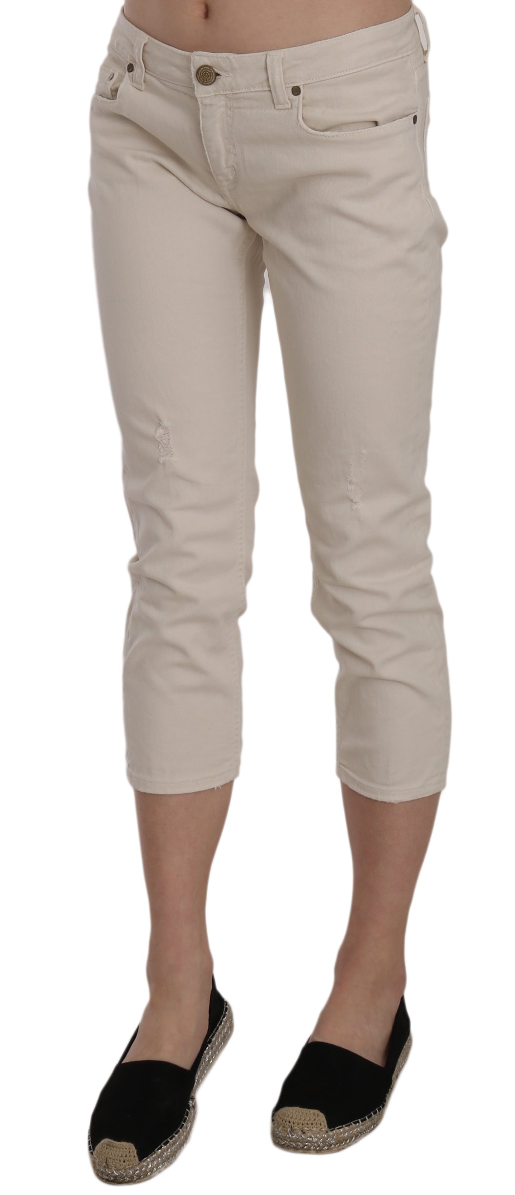 Dondup Beige Low Waist Skinny Cropped Capri Women's Pants