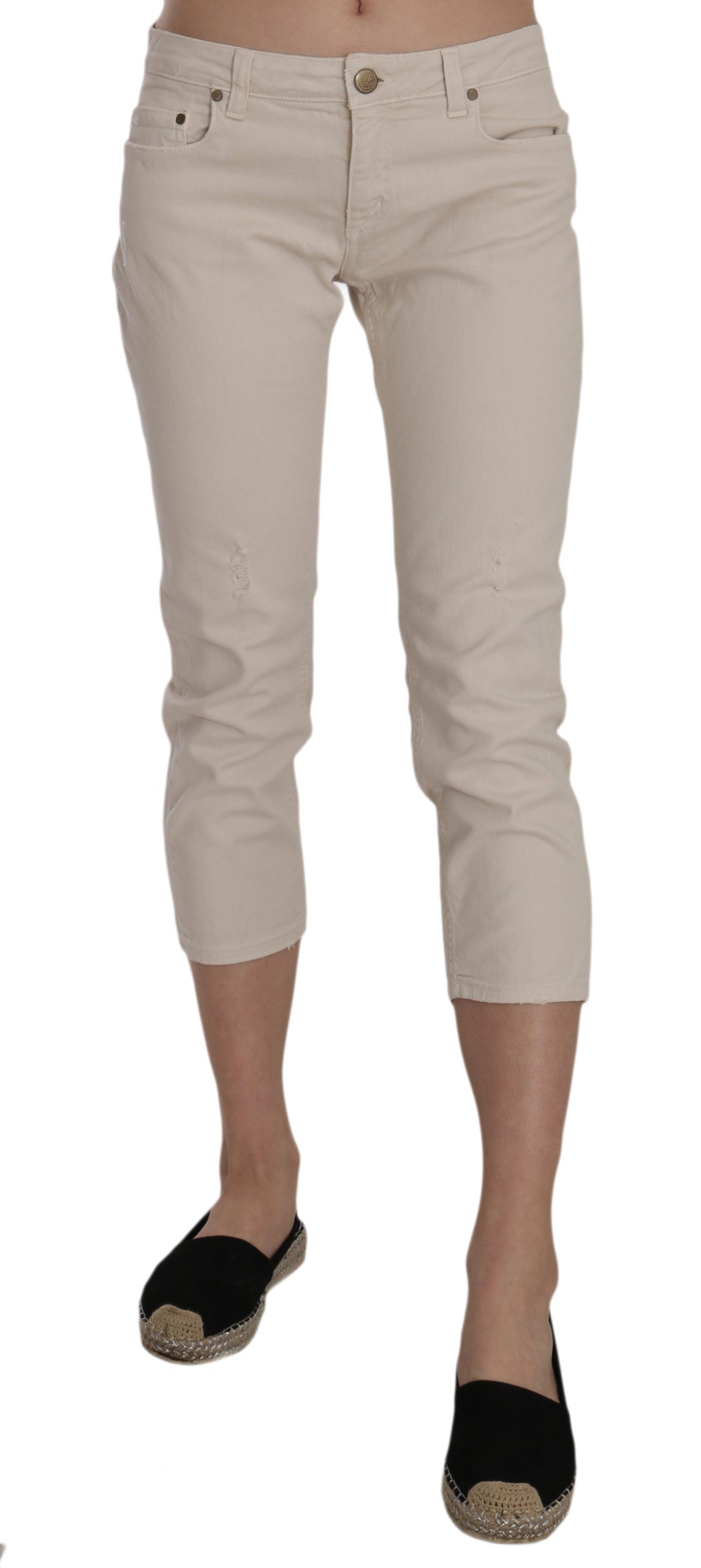 Dondup Beige Low Waist Skinny Cropped Capri Women's Pants