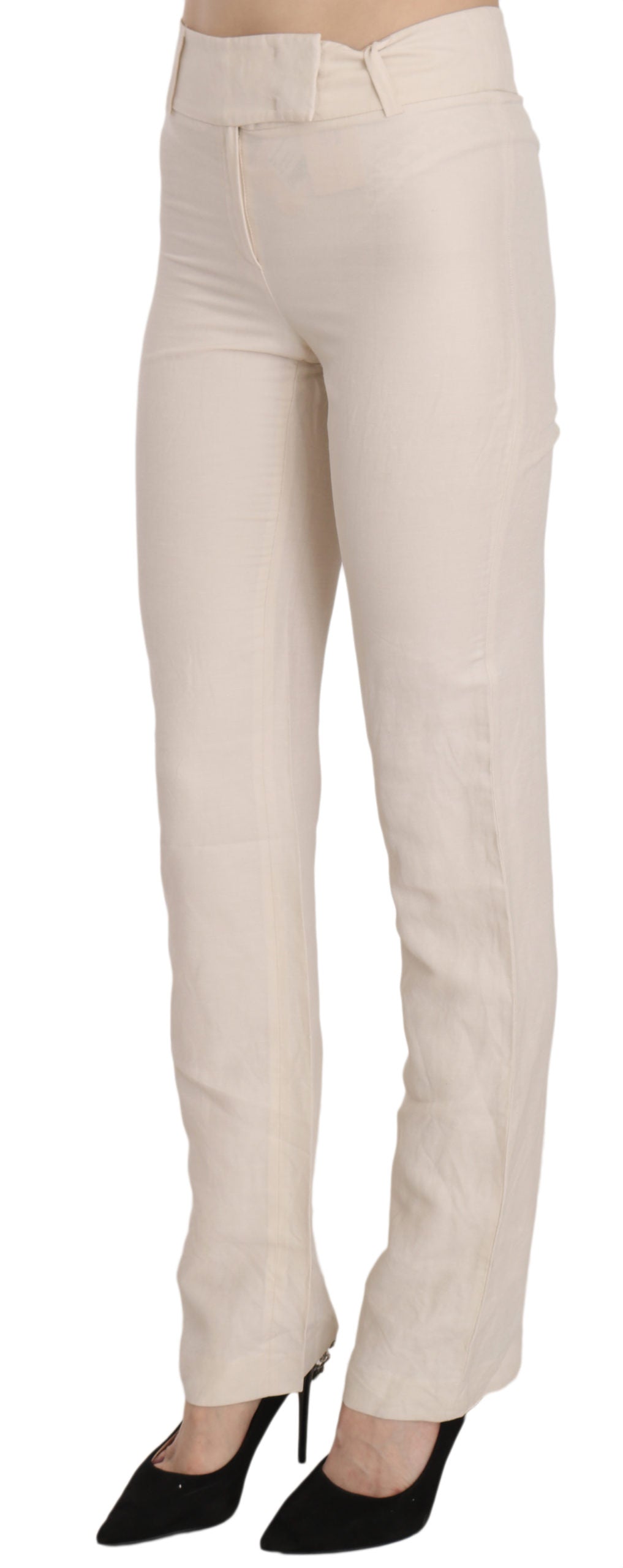 LAUREL White High Waist Silk Blend Flared Dress Trousers Women's Pants