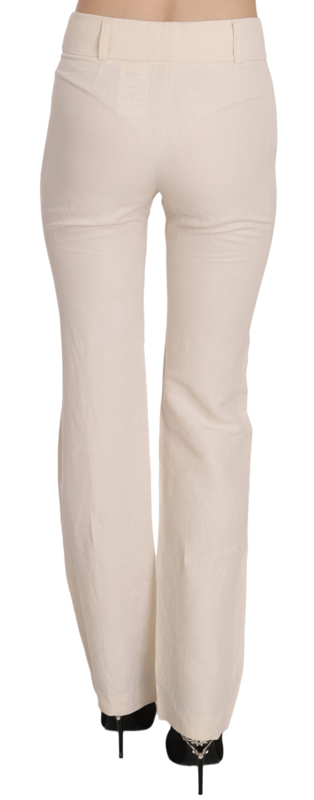 LAUREL White High Waist Silk Blend Flared Dress Trousers Women's Pants
