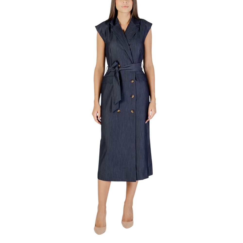 ICHI Blue Polyester Long Women's Dress