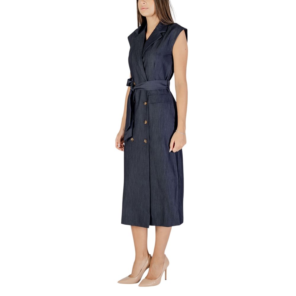 ICHI Blue Polyester Long Women's Dress