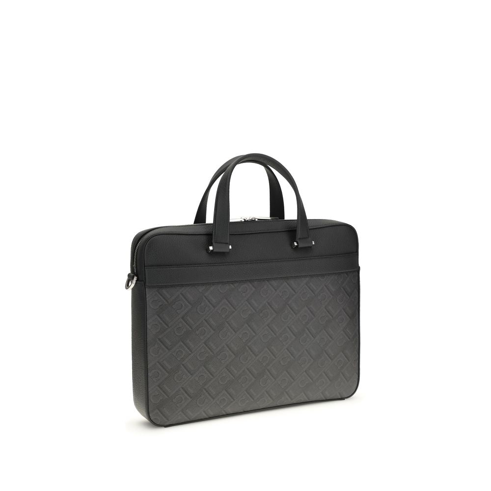 Ferragamo Gray Calf Leather Bos Taurus Men's Briefcase