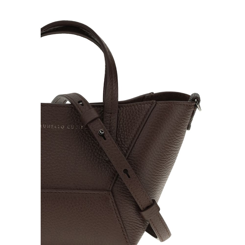 Brunello Cucinelli Bordeaux Calf Leather Bos Taurus Shoulder Women's Bag