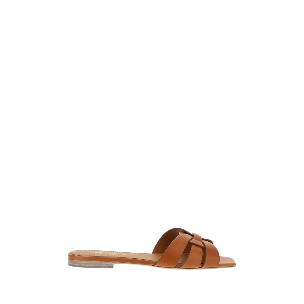 Saint Laurent Brown Calf Leather Bos Taurus Flat Women's Sandals