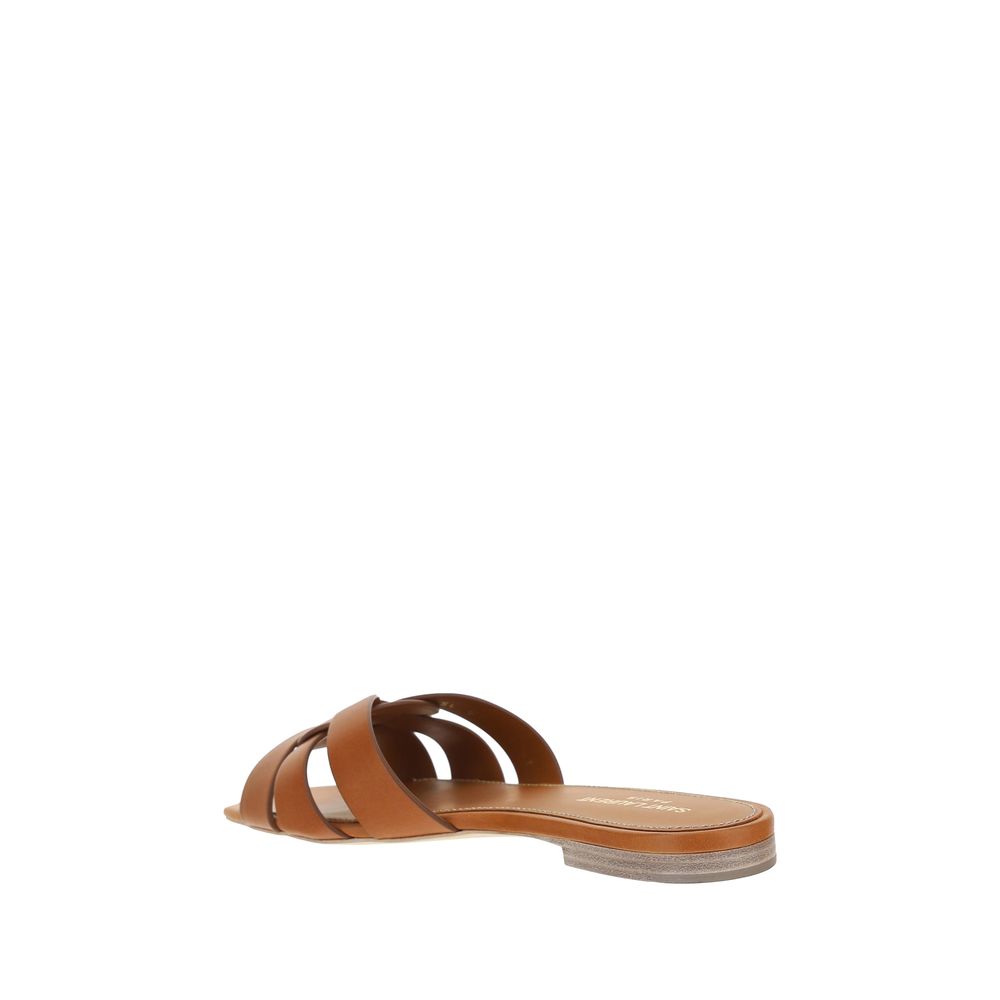 Saint Laurent Brown Calf Leather Bos Taurus Flat Women's Sandals