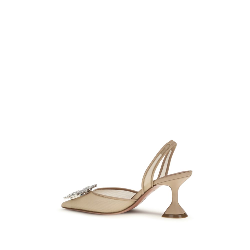 Amina Muaddi Beige Polyester High Heel Women's Pumps