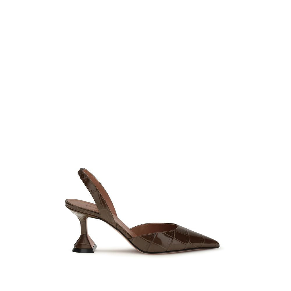 Amina Muaddi Brown Calf Leather Bos Taurus Platform Women's Pumps
