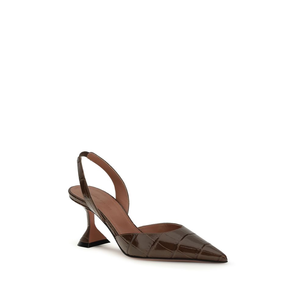 Amina Muaddi Brown Calf Leather Bos Taurus Platform Women's Pumps