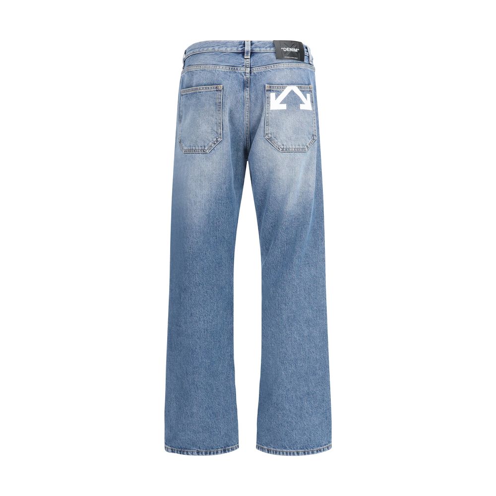 Off-White Blue Cotton Relaxed Fit Men's Jeans