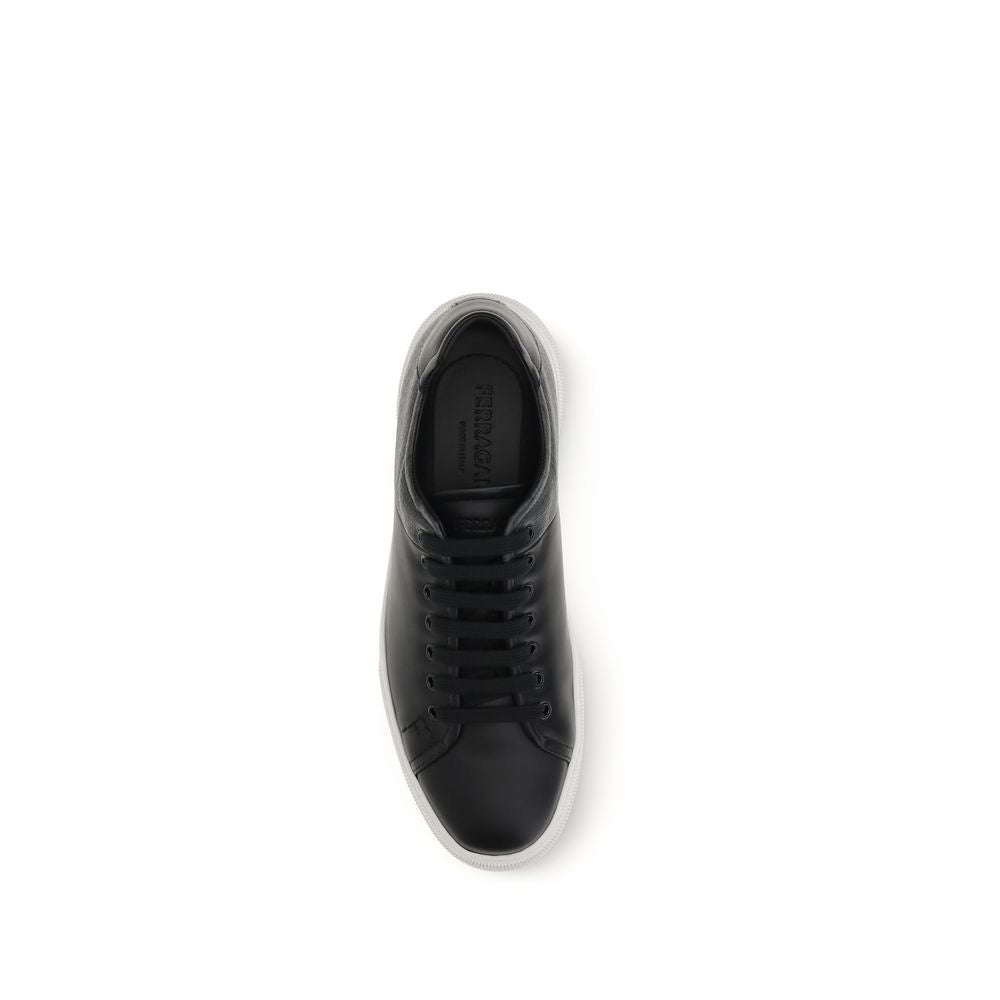Ferragamo Black Calf Leather Bos Taurus Low Top Men's Sneakers