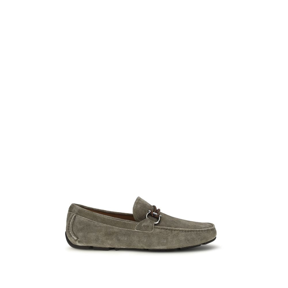 Ferragamo Gray Calf Leather Bos Taurus Slip-On Men's Loafers