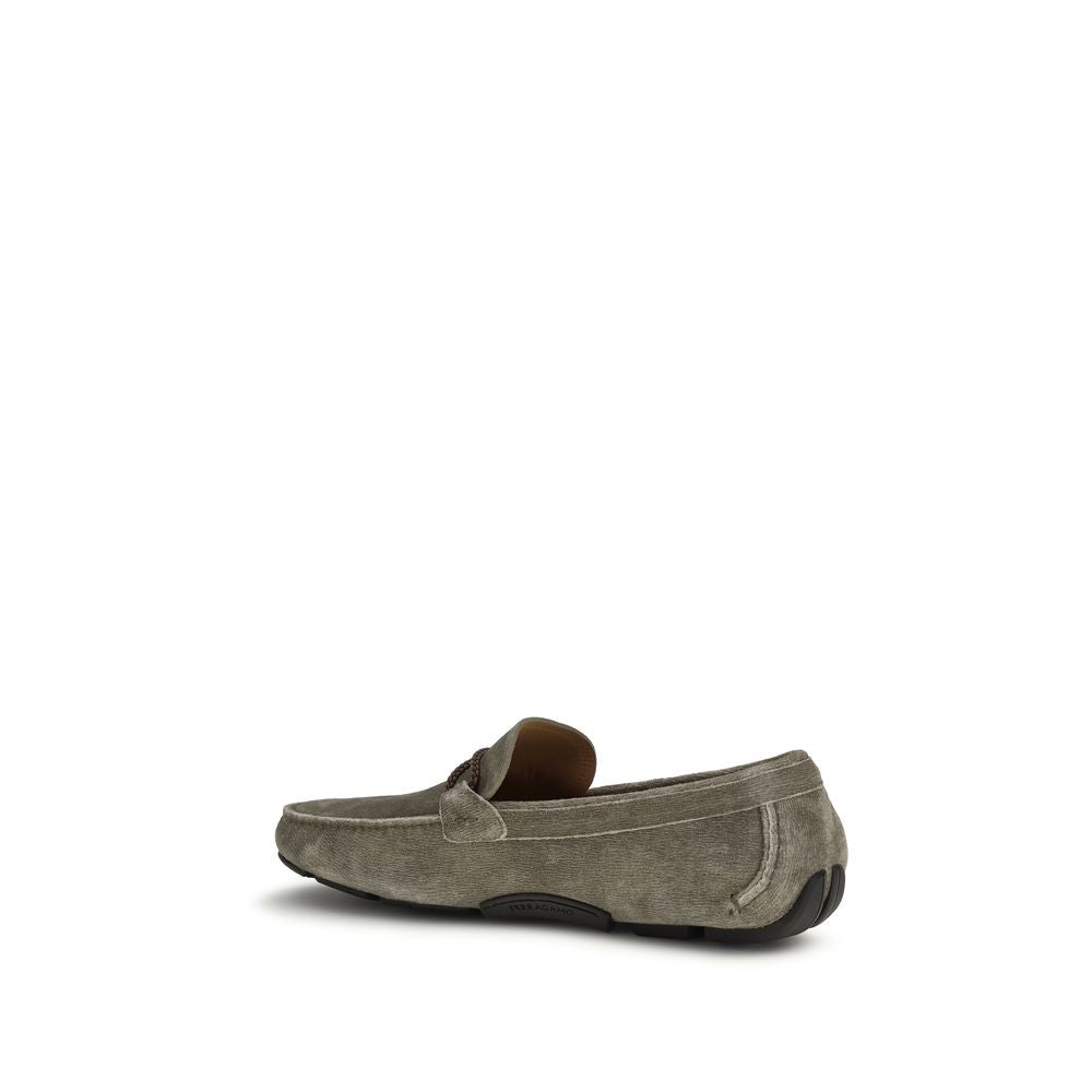 Ferragamo Gray Calf Leather Bos Taurus Slip-On Men's Loafers