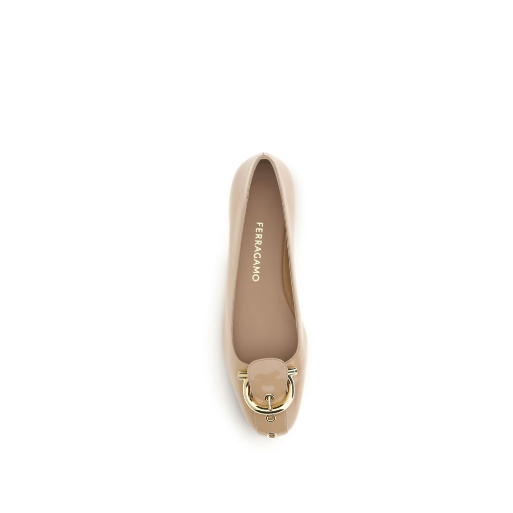 Ferragamo Beige Calf Leather Bos Taurus Ballet Women's Flats