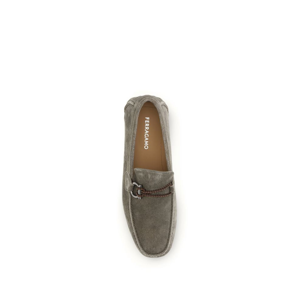 Ferragamo Gray Calf Leather Bos Taurus Slip-On Men's Loafers