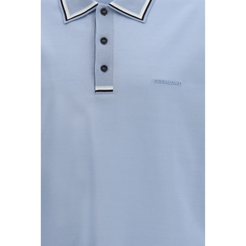 Ferragamo Blue Cotton Polo Men's Shirt