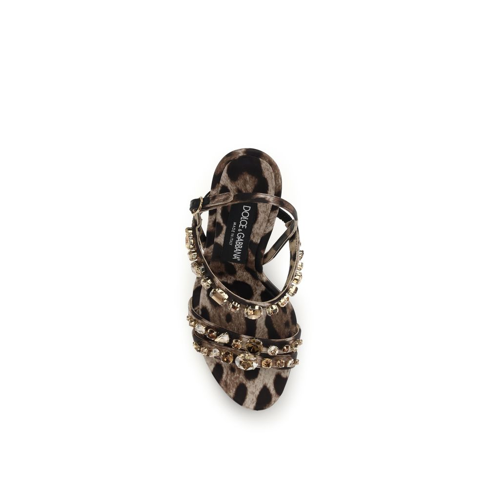 Dolce & Gabbana Brown Fabric Stiletto Heel Women's Sandals
