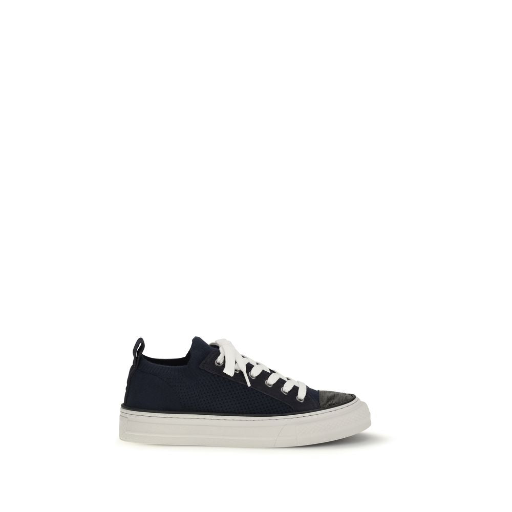 Brunello Cucinelli Blue Cotton Low Top Women's Sneakers