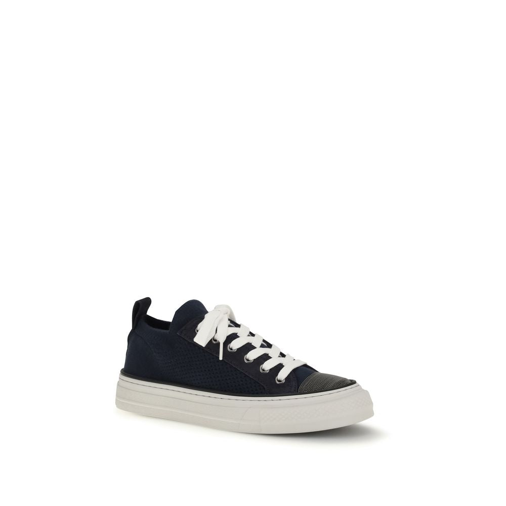 Brunello Cucinelli Blue Cotton Low Top Women's Sneakers