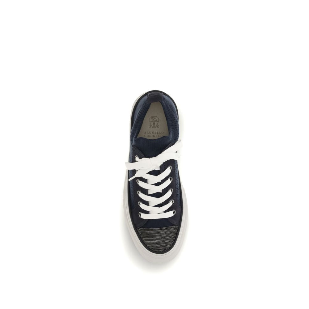 Brunello Cucinelli Blue Cotton Low Top Women's Sneakers