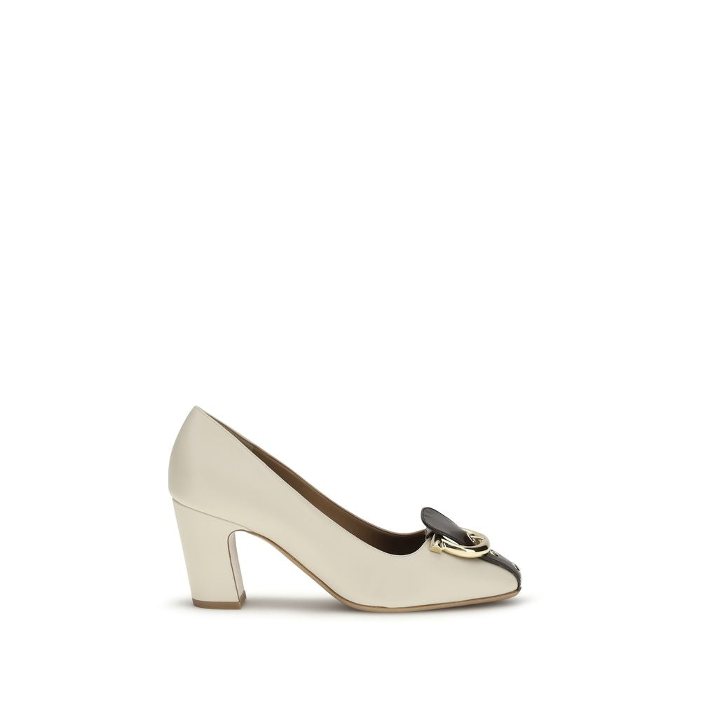 Ferragamo Beige Calf Leather Bos Taurus High Heel Women's Pumps