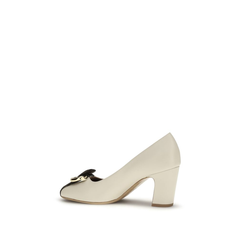 Ferragamo Beige Calf Leather Bos Taurus High Heel Women's Pumps