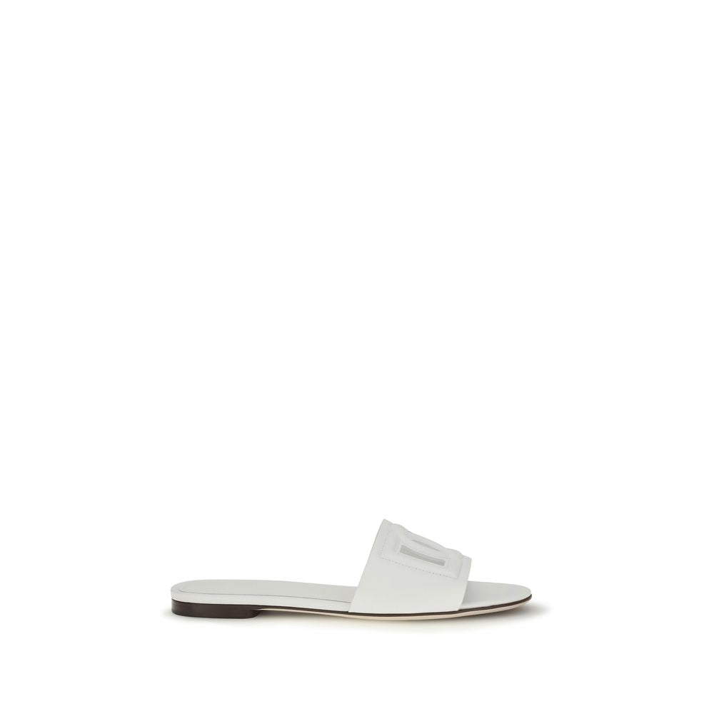 Dolce & Gabbana White Calf Leather Bos Taurus Flat Women's Sandals