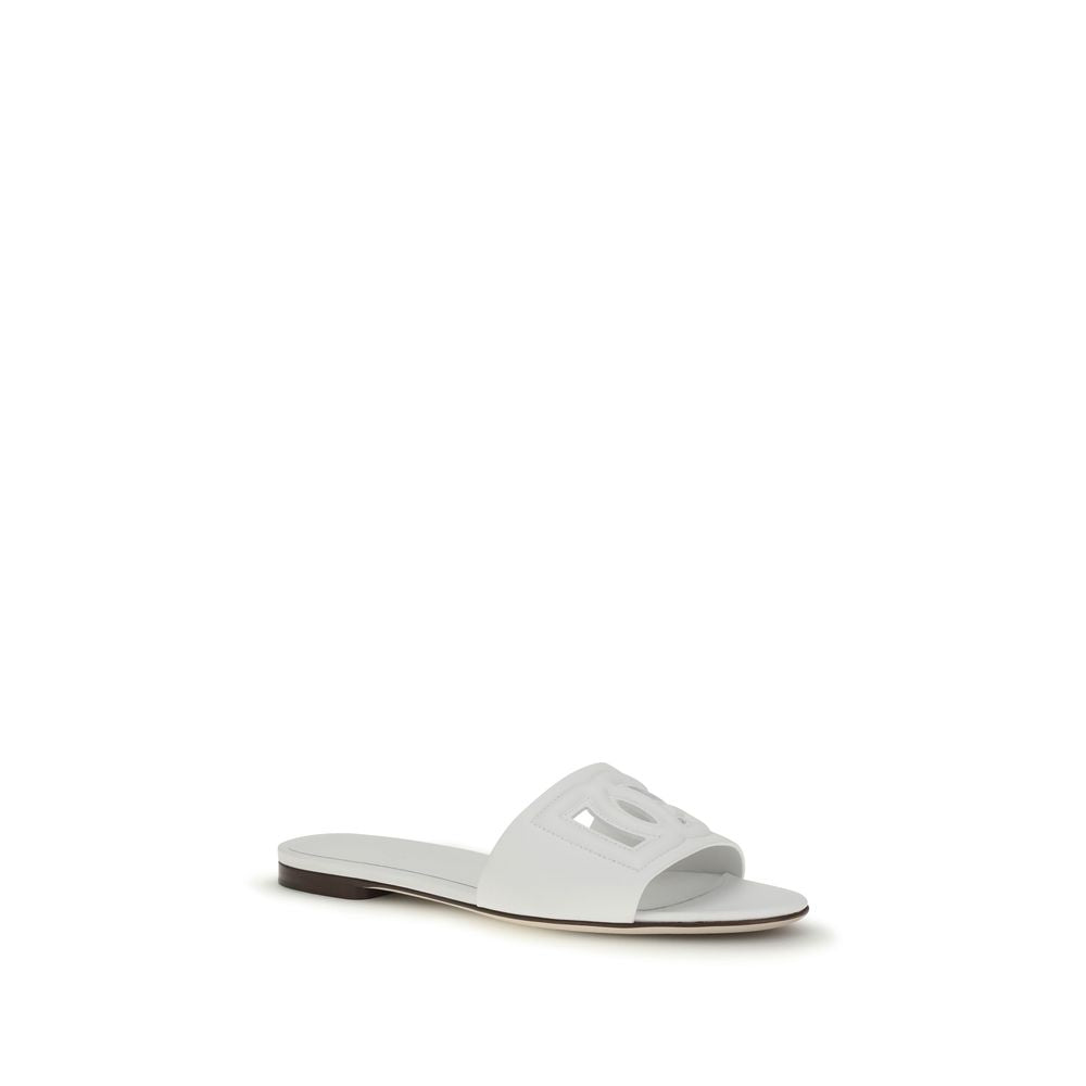 Dolce & Gabbana White Calf Leather Bos Taurus Flat Women's Sandals